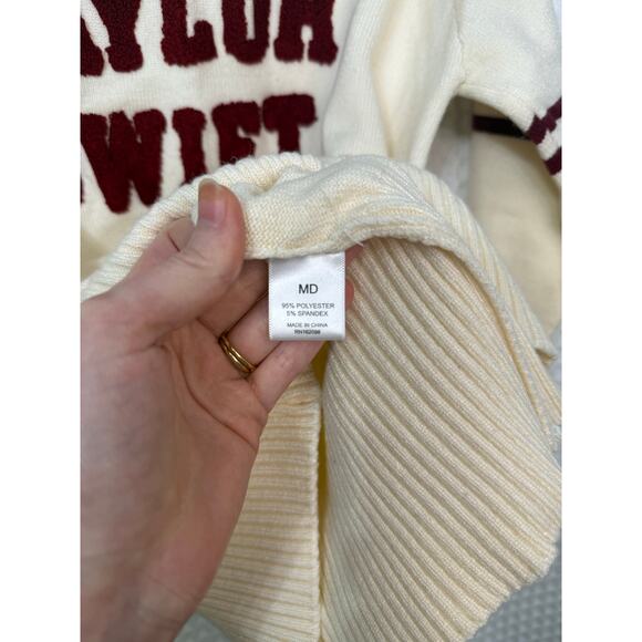 Taylor Swift Red Taylor’s Version Vintage Ivory Letterman Sweater Sz MD N - Picture 5 of 6